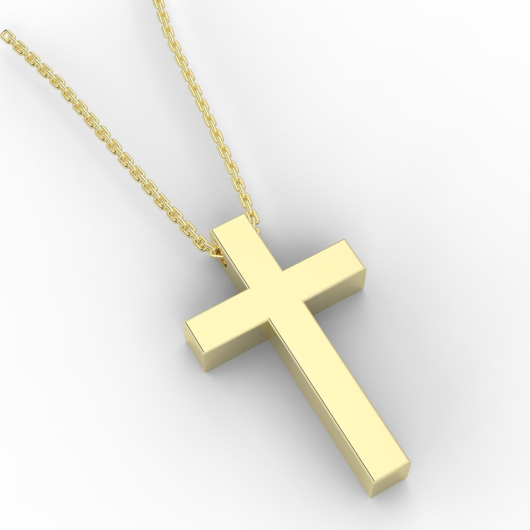 14K Solid Gold Cross Necklace Crucifix Necklace Gold Etsy