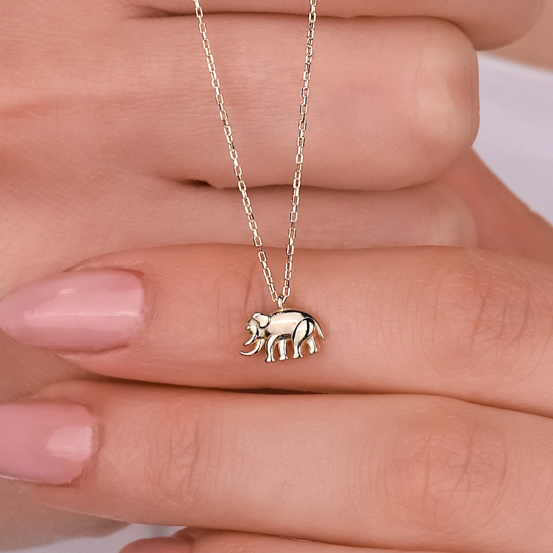 14K Solid Gold Elephant Necklace, Gold Necklace for Her, Gift for Her