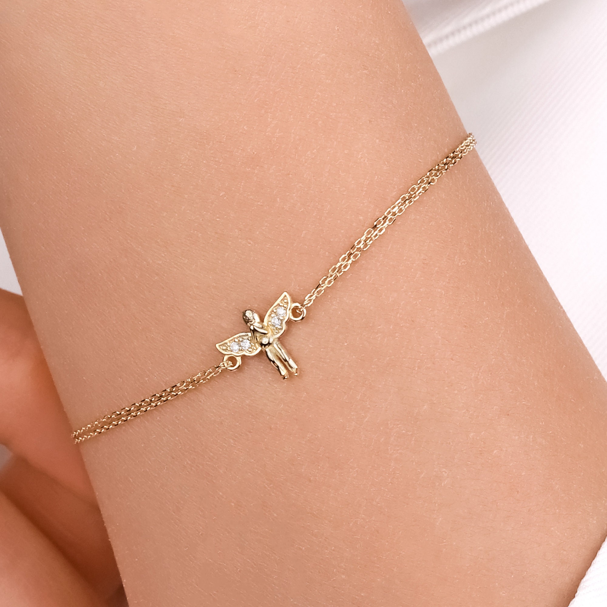 14K Solid Gold Angel Bracelet Angel Bracelet Minimal Luck Angel Bracelet Solid Gold Angel Bracelet Women Minimalist Bracelet Jewelry Etsy Canada