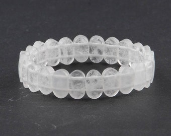 Clear Quartz Bracelet Stretchy Unique Healing Gemstone Jewelry Adjustable Oval Mineral Stone Bangle Crystal Beaded Unisex Birthstone Faceted