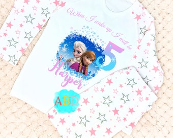 Personalised Ice Queen Elsa & Anna Birthday Eve Two Piece Lounge Set, When I Wake Up Gift, Princess Custom Birthday Gift, Princess Birthday