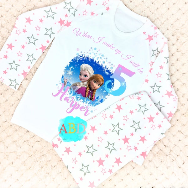 Personalised Ice Queen Elsa & Anna Birthday Eve Two Piece Lounge Set, When I Wake Up Gift, Princess Custom Birthday Gift, Princess Birthday