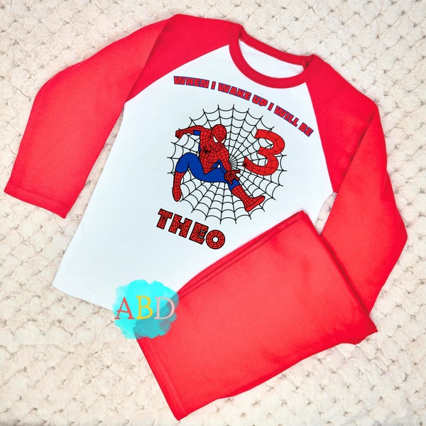 Boys Custom Birthday  Spider-Man Two Piece Lounge Set, When I Wake Up Gift, Superhero Custom Set, Boys Birthday Gift, Birthday Outfit