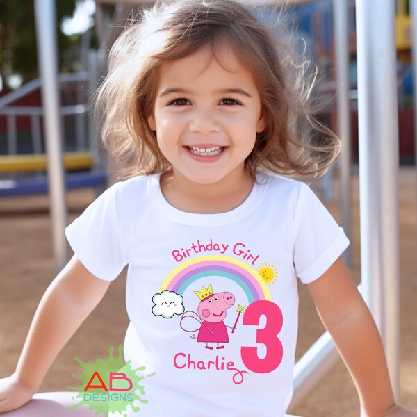 Personalised Pink Pig Girls Birthday T-shirt, Custom Birthday Pig T-shirt, Personalised Cbeebies Birthday t-shirt, Custom Girls Birthday tee