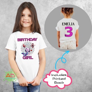 Personalised Ghost Girl Birthday T-shirt, Custom Superhero Top, Superhero Birthday Party, Girls Ghost Girl T-shirt, Spidey and Friends Top