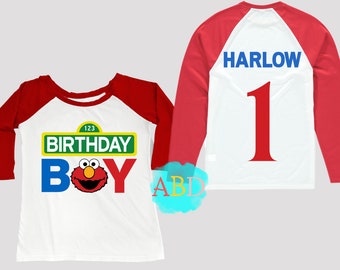 Personalised Elmo from Sesame Street Birthday Raglan Top, Happy Birthday T-shirt, Custom Elmo Baseball top, Birthday t-shirt personalised