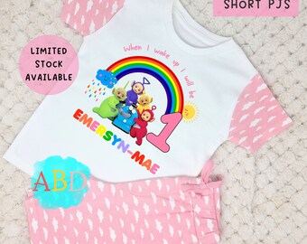 custom Short Two Piece Lounge Set, Any Designm When I Wake Up Gift, Cbee Custom, Kids Birthday Gifts, Birthday Eve, Tele-Tubbies, Pink Pig