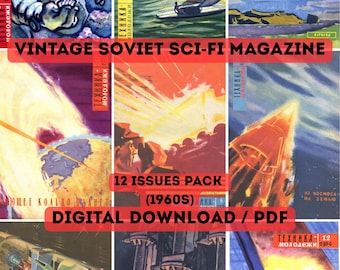 Revista soviética completa de 1960, Tekhnika Molodezhi, 12 números en PDF. Retrofuturismo, ciencia ficción, arte, transporte del futuro, archivo tecnológico de la URSS. Descarga digital.