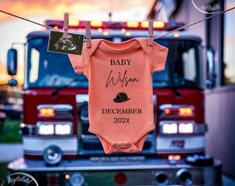 Firefighter Pregnancy Announcement Digital, Editable Little Hero Baby Reveal Template,