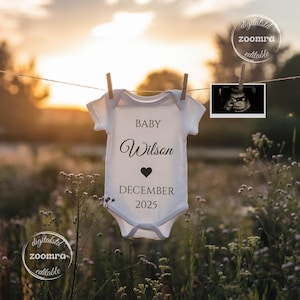 Baby Schwangerschaftansage Digital, bearbeitbare Social Media Vorlage, Schwangerschaft Gender Reveal, Sommer Wäscheleine Ankündigung,Boho