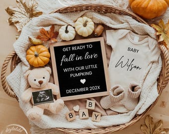 Bearbeitbare Herbst Schwangerschaftansage, Digital Fall in Love Baby Reveal Vorlage,