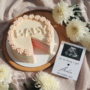 Es ist ein Mädchen-Kuchen-Baby-Reveal, einfache rosa Mädchen-Schwangerschaftsankündigung, Social Media Digital Schwangerschaftsankündigung Geschlecht offenbaren Minimal