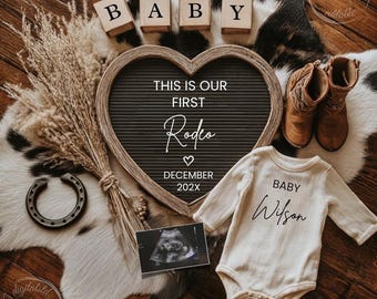 Rustic Western Pregnancy Announcement, Editable Cowboy Baby Reveal Template