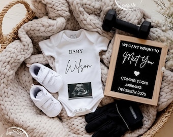 Simple Gym Pregnancy Announcement,Fitness Weightlifting Baby Reveal,Social Media Template,