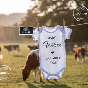 Faire-part de bébé avec corde à linge à la ferme, dévoilement de bébé coucher de soleil au printemps ou à l'automne, dévoilement de grossesse d'été minimaliste bohème, modèle de médias sociaux modifiable