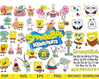 Mega Layered Bundle +38 Design, Spongebob SVG, Spongebob Birthday SVG, clipart, cut files digital vector, Svg Files,Spongebob Font