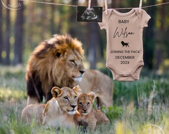 Digital Lion Family Pregnancy Announcement, Editable Safari Baby Reveal Template