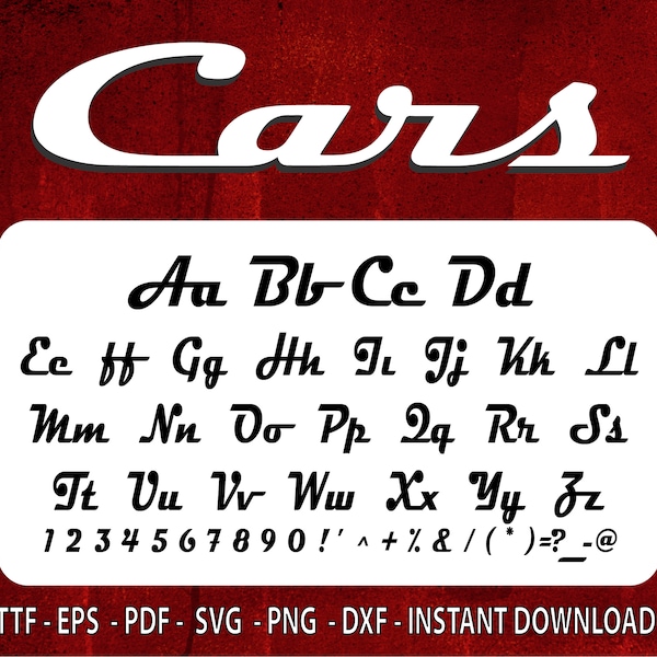 Cars Font Ttf,Cars Font svg,Cuttable font-ink,Cars font silhouette,Cars Alphabet SVG,Instant Download