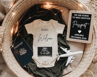 Travel Theme Pregnancy Announcement, Editable Passport Baby Reveal Template