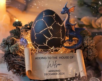 Magical Dragon Pregnancy Announcement, Editable Dragon Egg Baby Reveal Template