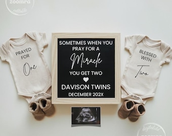 Miracle Twins Pregnancy Announcement, Editable Prayed For Baby Reveal Template
