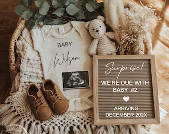 Boho Baby Second Pregnancy Announcement, Editable Baby Number 2 Reveal
