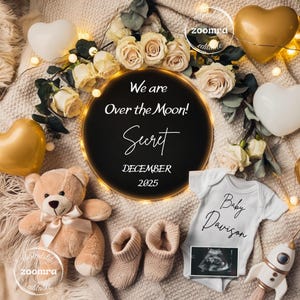 Space Pregnancy Announcement: Over The Moon Editable Template (Digital Download