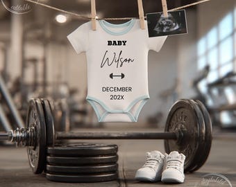Fitness Gym Pregnancy Announcement, Editable Weightlifting Baby Reveal Template