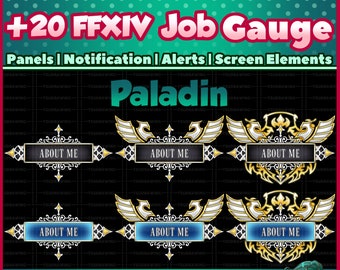 Pacchetto oltre 20 pannelli Fanart Indicatore lavoro FFXIV ~ Paladino ~ Pannelli informativi di Twitch / Notifiche / Avvisi / Elementi dello schermo