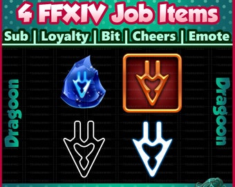Fanart 4 Pack FFXIV Job ~ Dragoon ~ Twitch Sub / Lealtà / Bit / Saluti / Emote Badges