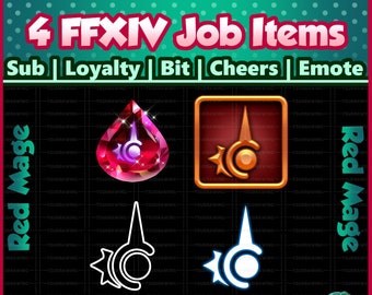 Fanart 4 Pack FFXIV Job ~ Red Mage ~ Twitch Sub / Lealtà / Bit / Saluti / Emote Badges
