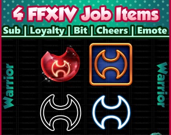 Fanart 4 Pack FFXIV Job ~ Guerriero ~ Twitch Sub / Lealtà / Bit / Saluti / Emote Badges