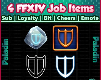 Fanart 4 Pack FFXIV Job ~ Paladino ~ Twitch Sub / Lealtà / Bit / Saluti / Emote Badges