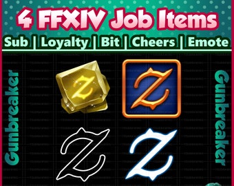 Fanart 4 Pack FFXIV Job ~ Gunbreaker ~ Twitch Sub / Lealtà / Bit / Saluti / Emote Badges