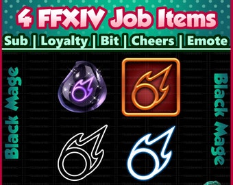 Fanart 4 Pack FFXIV Job ~ Black Mage ~ Twitch Sub / Lealtà / Bit / Saluti / Emote Badges
