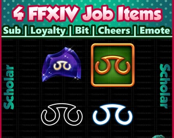 Fanart 4 Pack FFXIV Job ~ Scholar ~ Twitch Sub / Lealtà / Bit / Saluti / Emote Badges