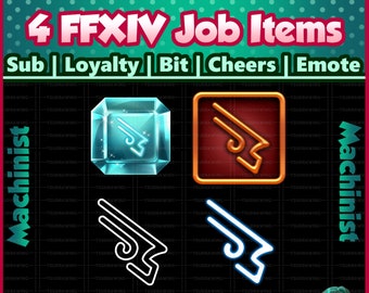 Fanart 4 Pack FFXIV Job ~ Macchinista ~ Twitch Sub / Lealtà / Bit / Saluti / Emote Badges