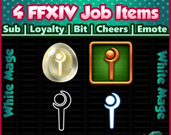 Fanart 4 Pack FFXIV Job ~ White Mage ~ Twitch Sub / Lealtà / Bit / Saluti / Emote Badges
