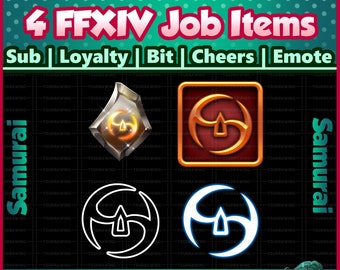 Fanart 4 Pack FFXIV Job ~ Samurai ~ Twitch Sub / Lealtà / Bit / Saluti / Emote Badges