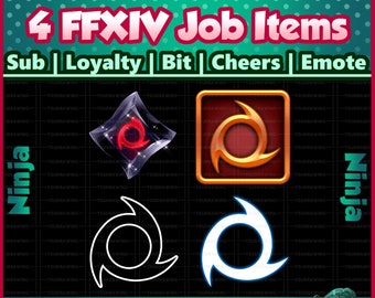 Fanart 4 Pack FFXIV Job ~ Ninja ~ Twitch Sub / Lealtà / Bit / Saluti / Emote Badges