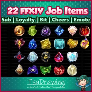 Fanart Confezione da 22 FFXIV Soul Crytals ~ Twitch Sub / Fedeltà / Bit / Applausi / Badge emote