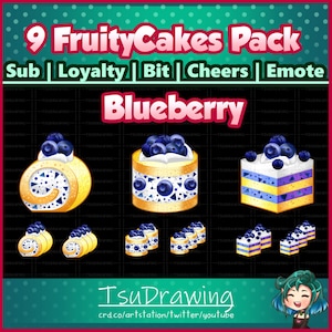 9 Fruity Cakes ~ Blueberry ~ Twitch Sub | Loyalty | Bit | Cheers | Emote Badges
