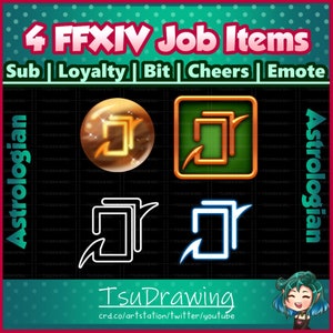 Fanart 4 Pack FFXIV Job ~ Astrologian  ~ Twitch Sub | Loyalty | Bit | Cheers | Emote Badges