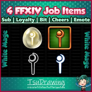 Fanart 4 Pack FFXIV Job ~ White Mage ~ Twitch Sub | Loyalty | Bit | Cheers | Emote Badges