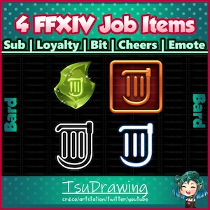 Fanart 4 Pack FFXIV Job ~ Bard  ~ Twitch Sub | Loyalty | Bit | Cheers | Emote Badges