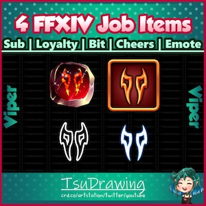Fanart 4 Pack FFXIV Job ~ Viper ~ Twitch Sub | Loyalty | Bit | Cheers | Emote Badges