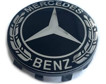 4 items 57mm / 53mm Mercedes Benz wheel center hub caps covers black laurel new logo