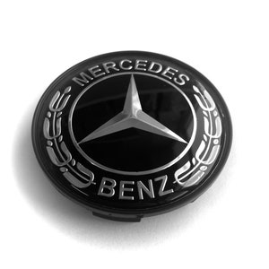 4 items 70mm / 64mm Mercedes Benz wheel center hub caps rim covers BLACK LAUREL