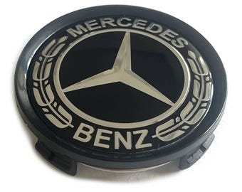 4 items 74mm / 69mm Mercedes Benz wheel center hub caps covers black laurel new logo