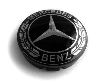 4 items 58mm / 55mm Mercedes Benz wheel center hub caps covers BLACK LAUREL